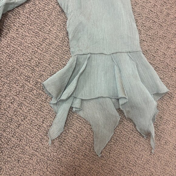 Vintage Jaipar Shirt Large Green V Neck 3/4 Sleeves Sheer Handkerchief Blouse - Picture 10 of 12